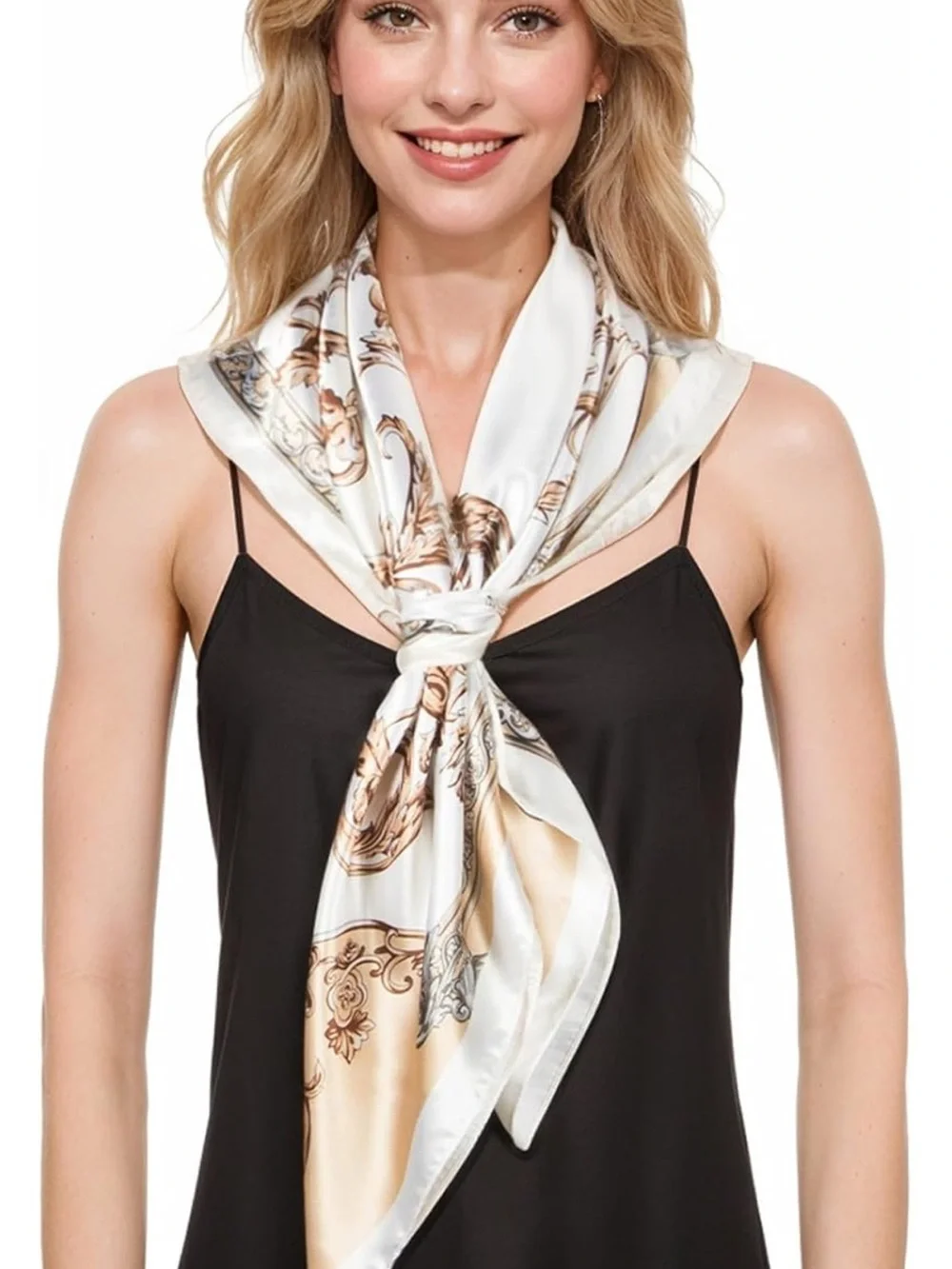 Silky Cream & Gold Printed Head Scarf